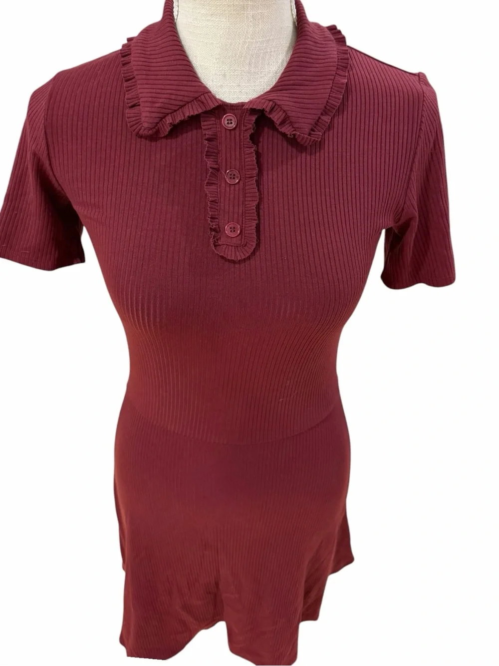 Reformation Wimbledon Knit Tennis Dress Garnet Red Size S